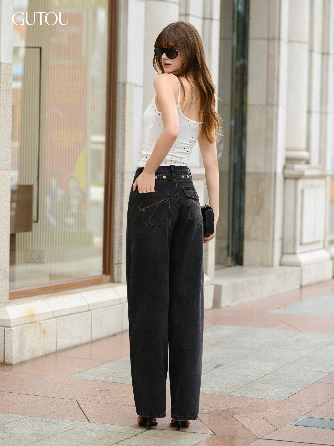 [ GUTOU ] Quần Jean Baggy Lưng Cao Phối Nắp Túi Thêu Slippery Basic_thumbnail_3