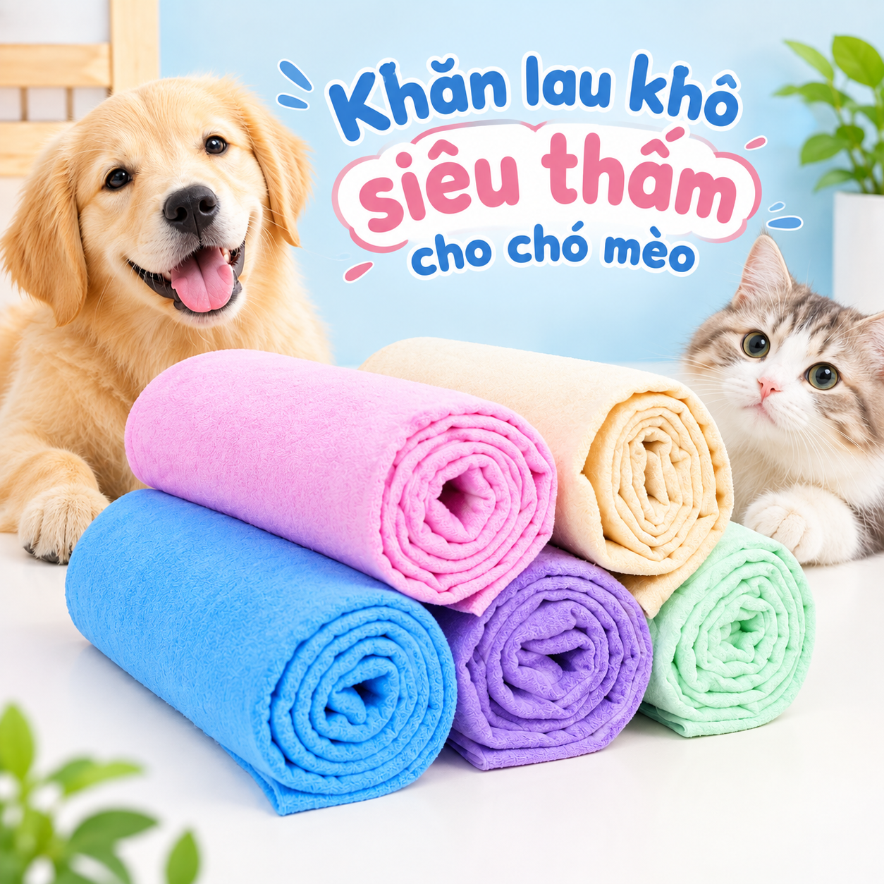 Khăn tắm lau khô chó mèo PVA size 43x32cm JulyPaw (màu ngẫu nhiên)