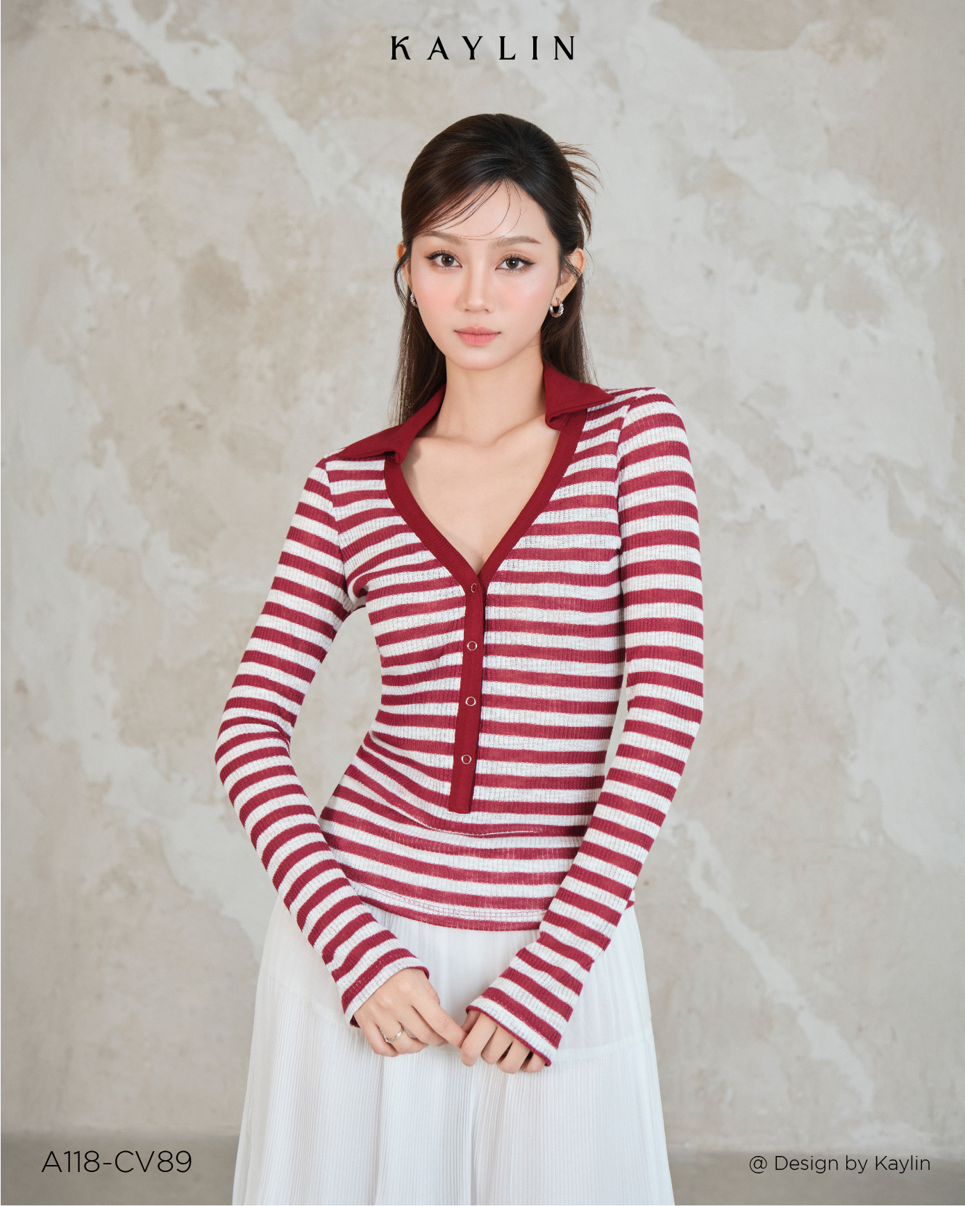 Áo Thun Sọc Tay Dài Cổ V KAYLIN Rib V-Top
