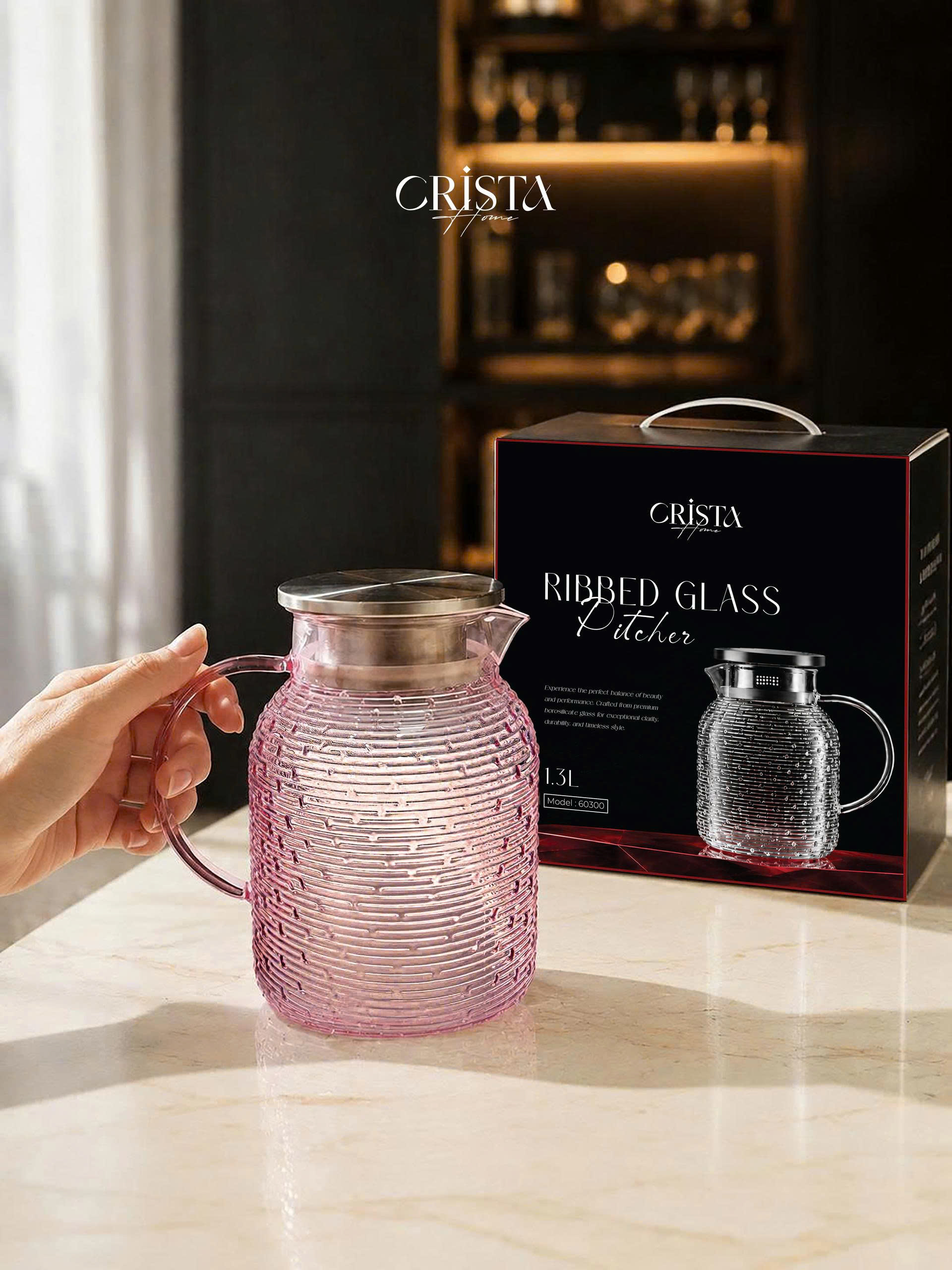 BÌNH THỦY TINH HỌA TIẾT VÂN NGANG 1.3L CRISTA HOME