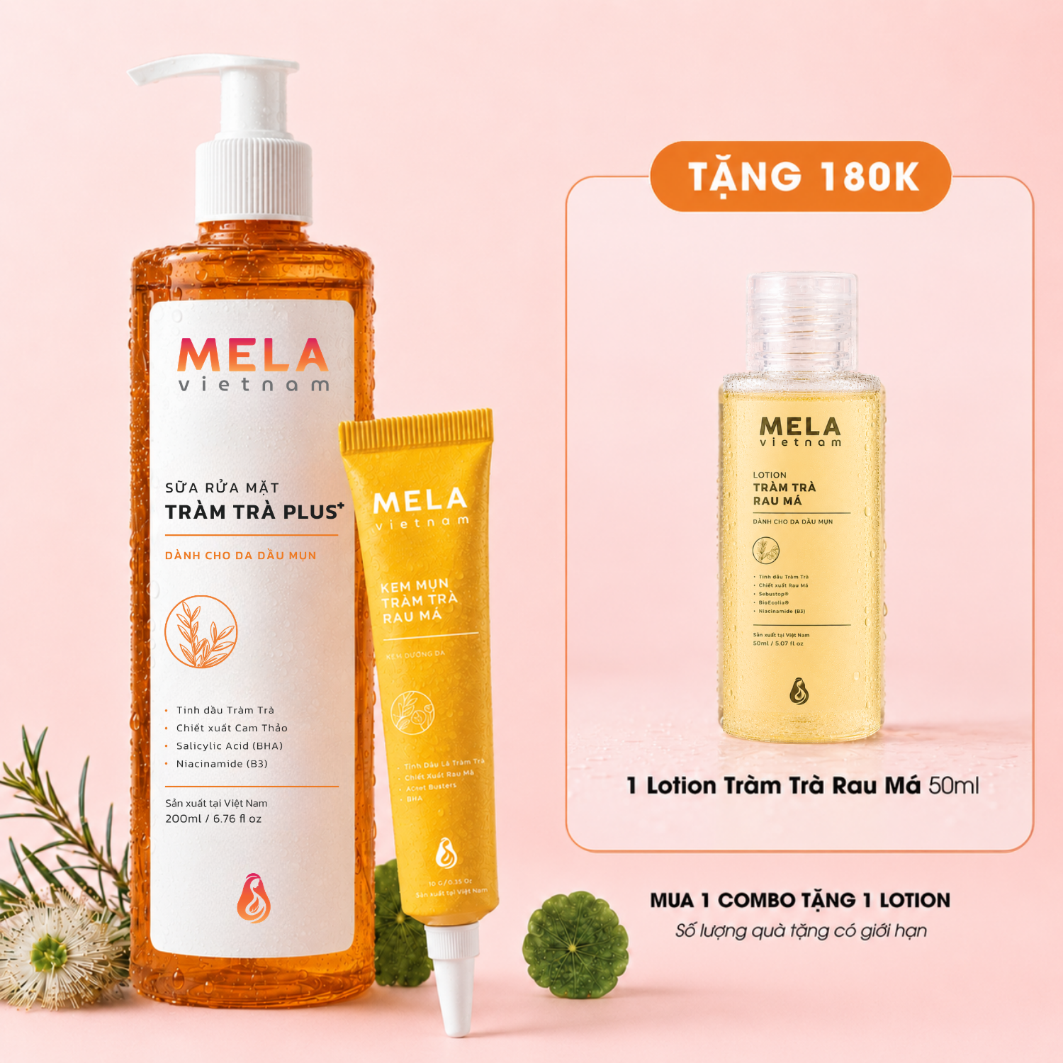 Combo Sữa rửa mặt & Kem mụn tặng Lotion 50ml