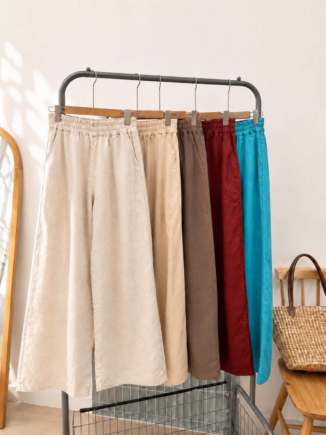 Quần linen bột suông lưng thun