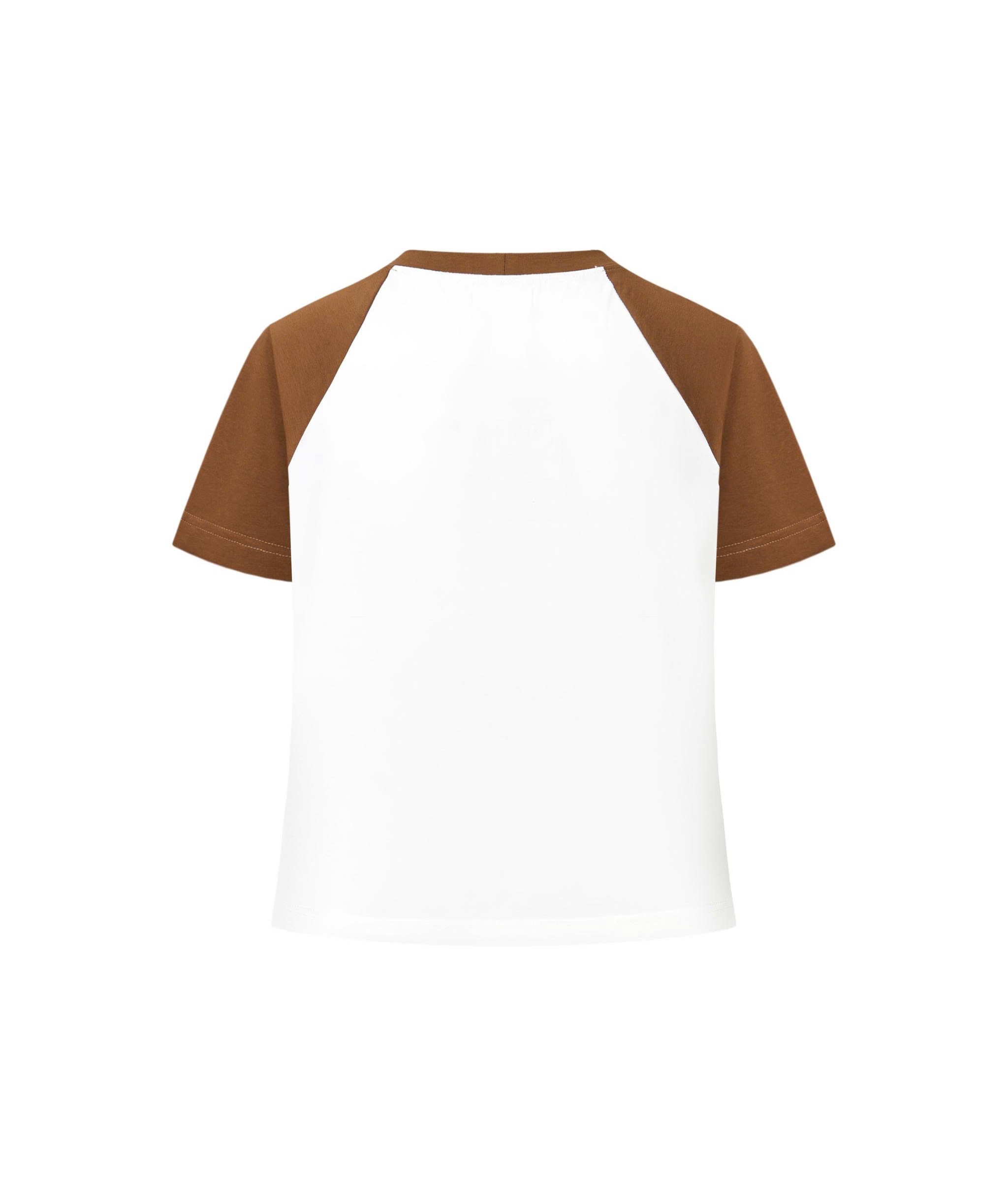 Áo Thun Raglan Phối Màu In Chữ Bigsize Nữ Form Ngắn Cotton Co Giãn - Trắng Nâu - Vừa 55–90kg - V-AK120_thumbnail_4
