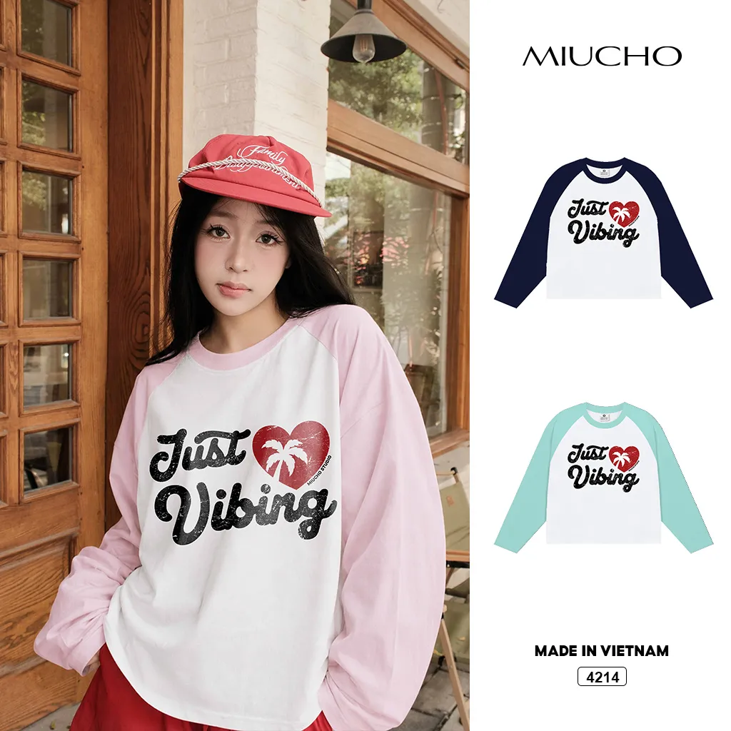 Áo thun tay dài raglan form boxy Just Vibing Miucho 4214