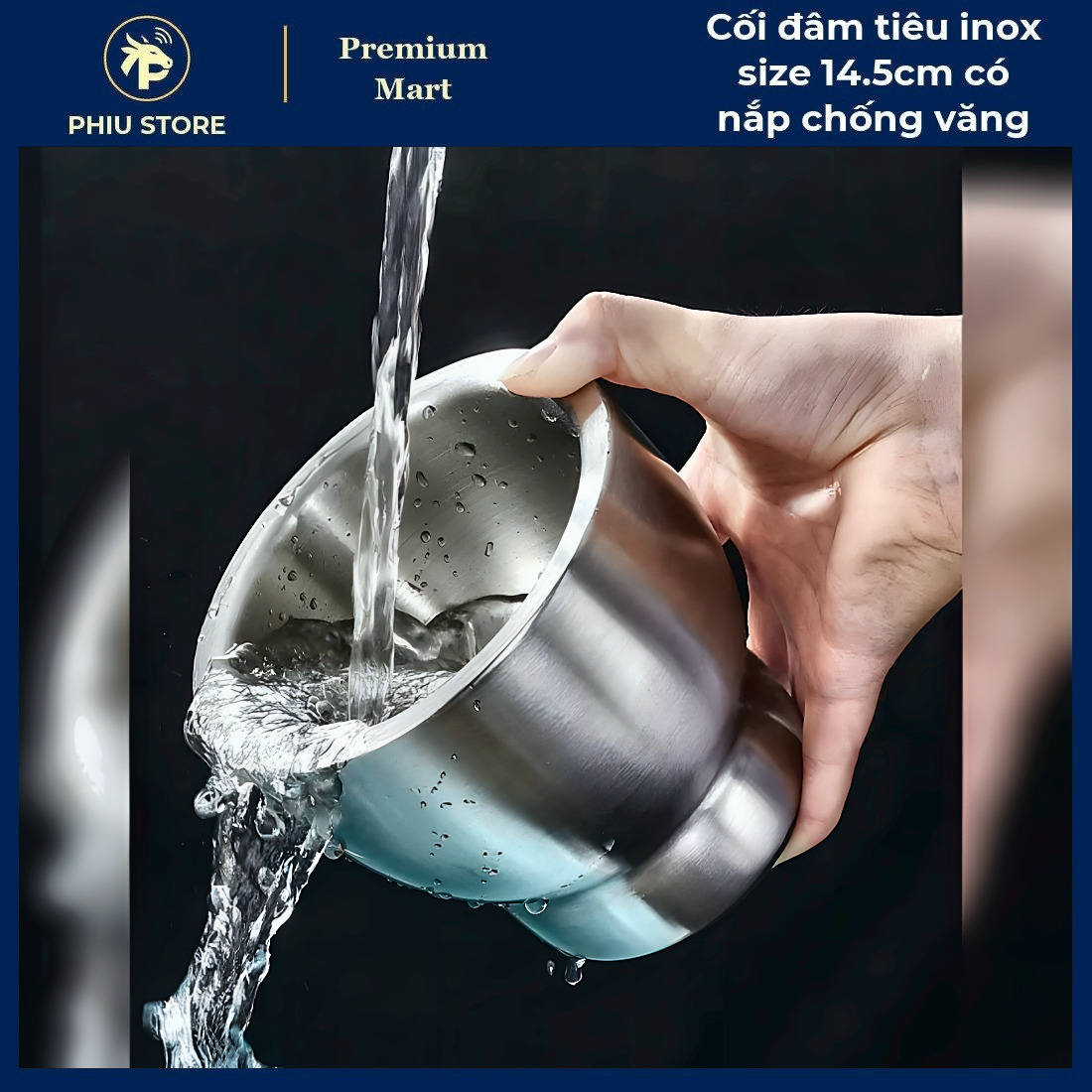 Cối Chày Đâm Tiêu - Cối Đâm Tiêu Inox Size 14.5cm có Nắp Chống Văng, Cối Giã Cua Inox - PHIU STORE_thumbnail_2