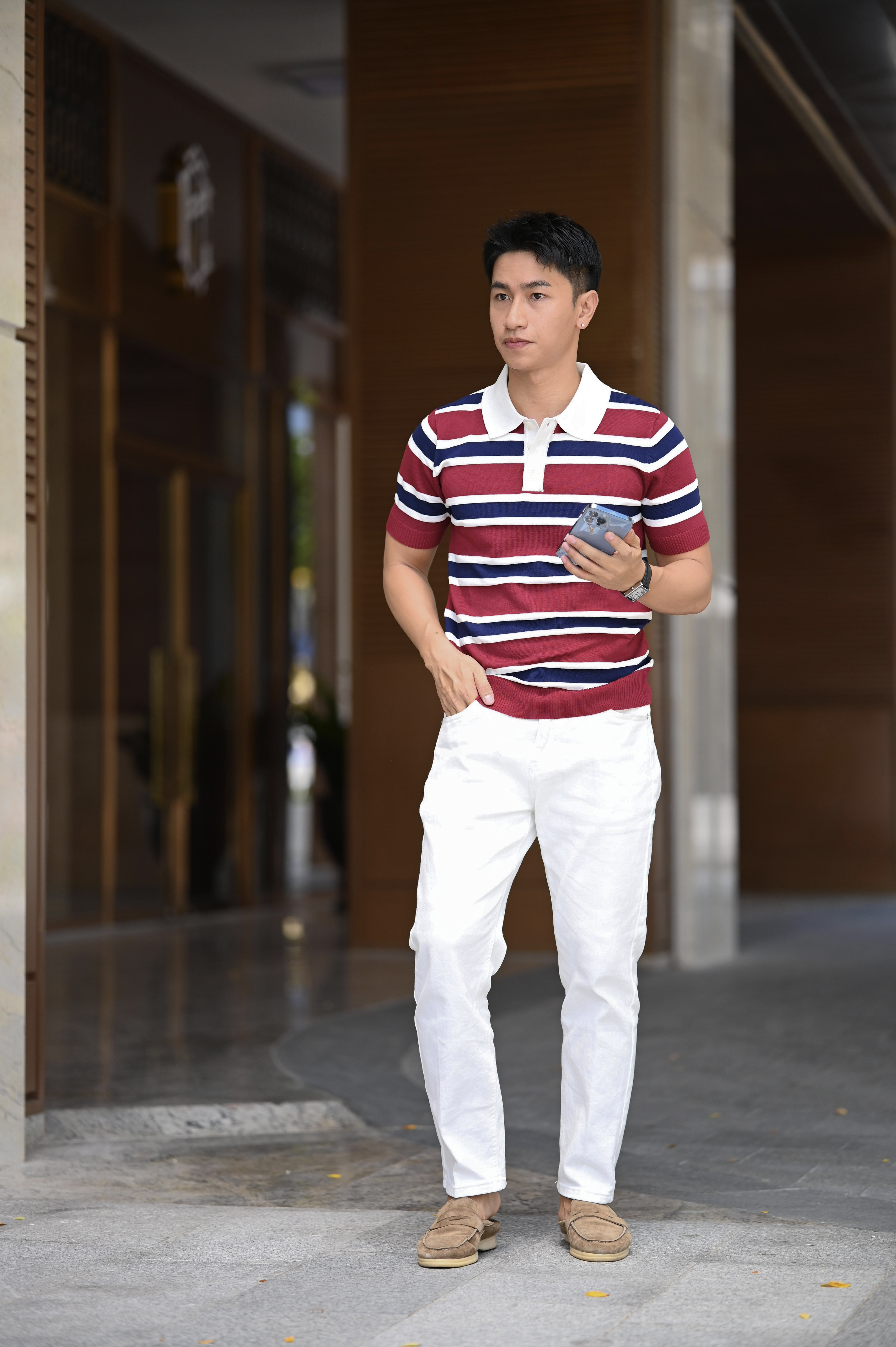 PB6 - Áo Polo Nam Tay Ngắn Sọc Đỏ Trắng Xanh, Dáng Ôm Vừa, Phong Cách Anh Quốc Thời Trang_thumbnail_3