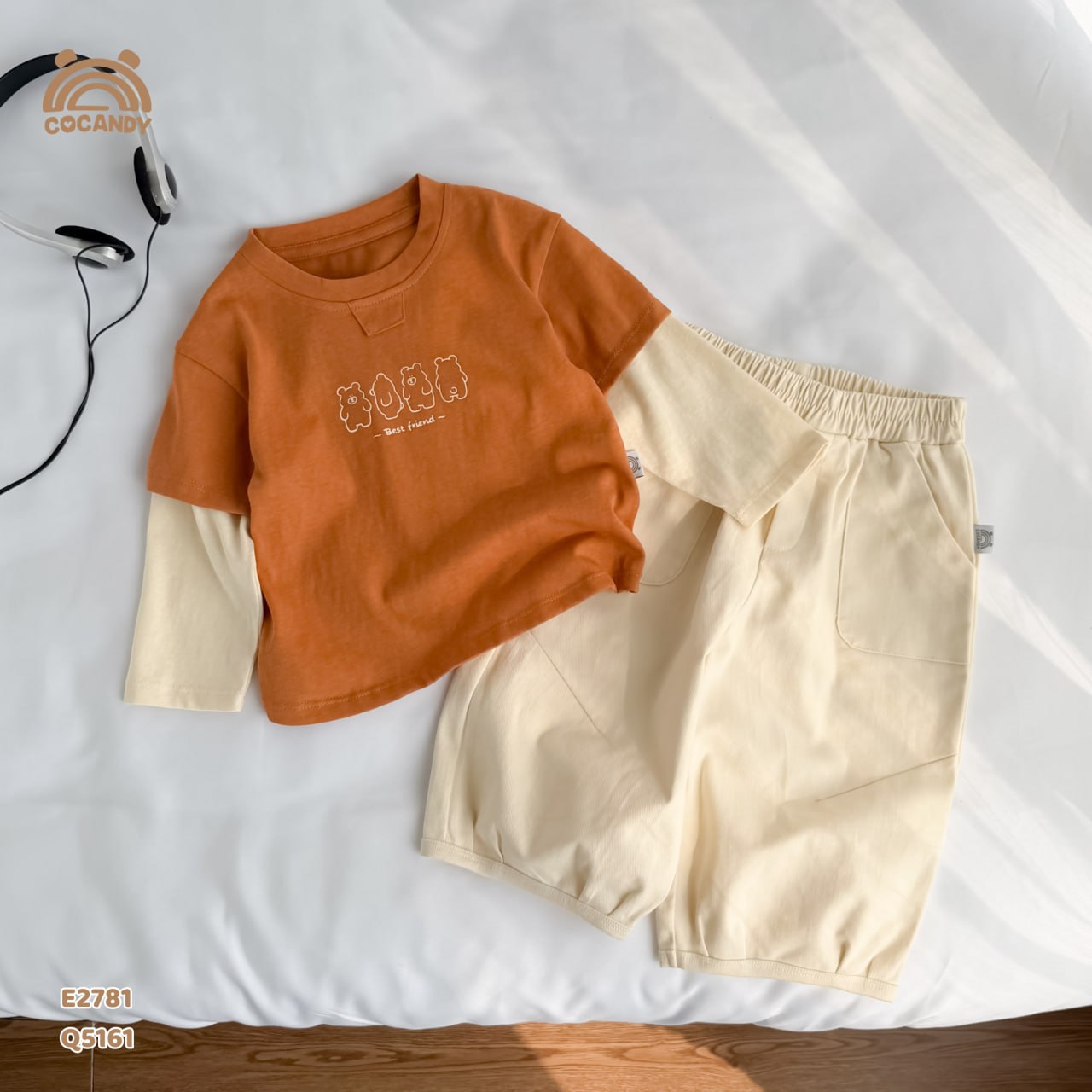 Áo dài cotton CAM phối tay BE