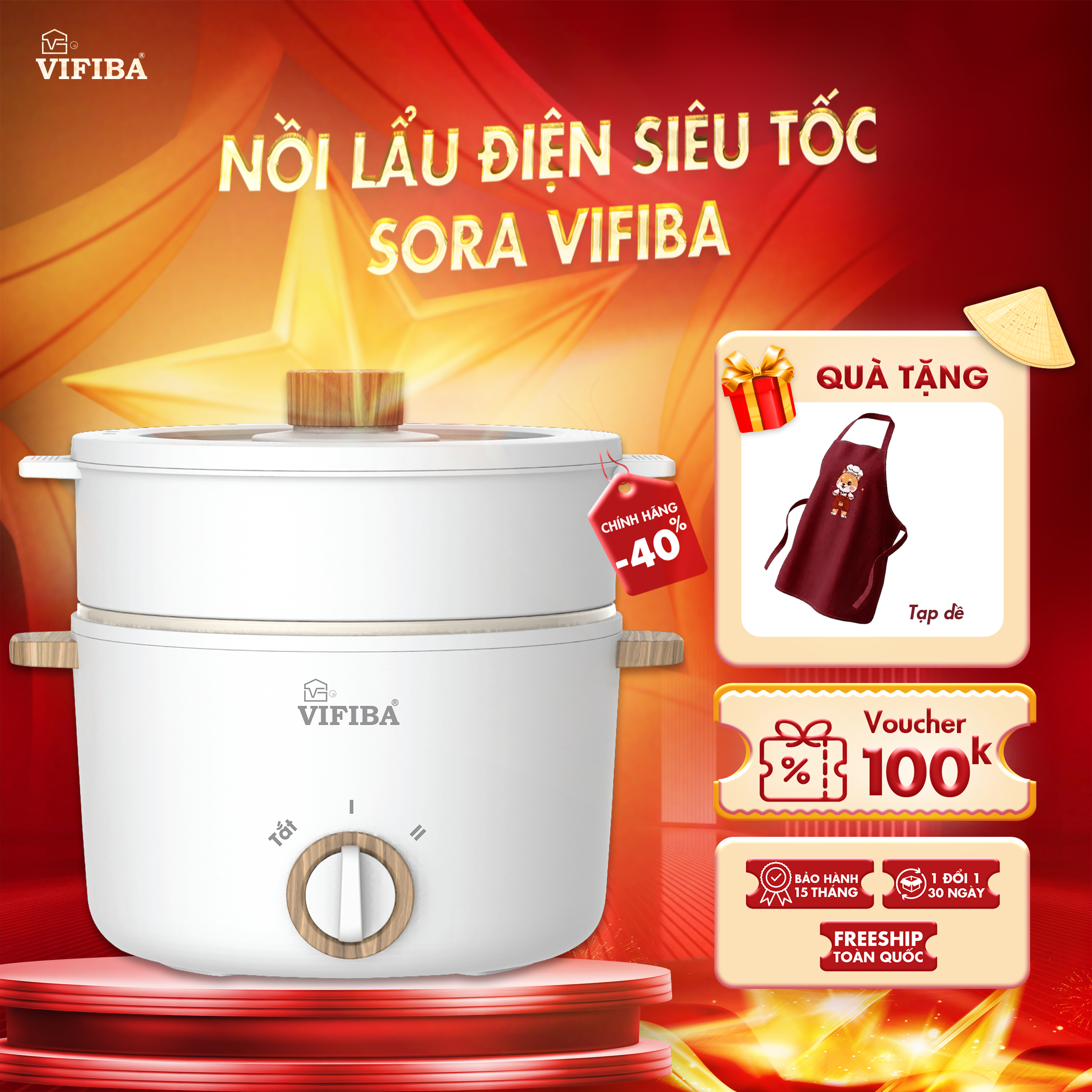 Nồi Lẩu Điện Sora Vifiba - Kèm khay hấp