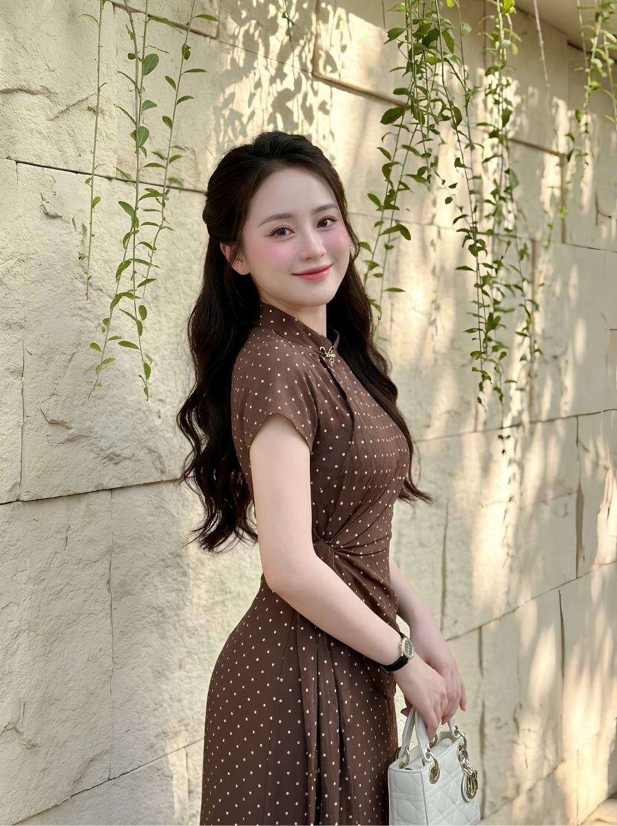 G44 - Đầm Thiết Kế Lụa Chấm Bi Kèm Tag Cài_thumbnail_6