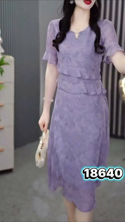 18640-Đầm voan xòe tím loang viền bèo  ( voan,lót)