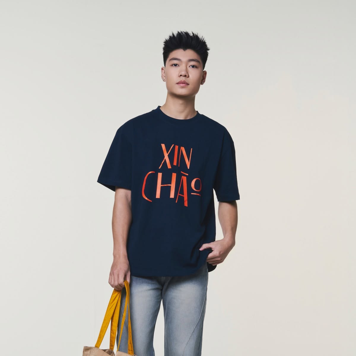 Áo Thun CROISÉ SALUT HANOI Màu Ghi Xám In Chữ Xanh Mint Dáng Rộng Unisex Tối Giản Vintage Nam Nữ_thumbnail_9