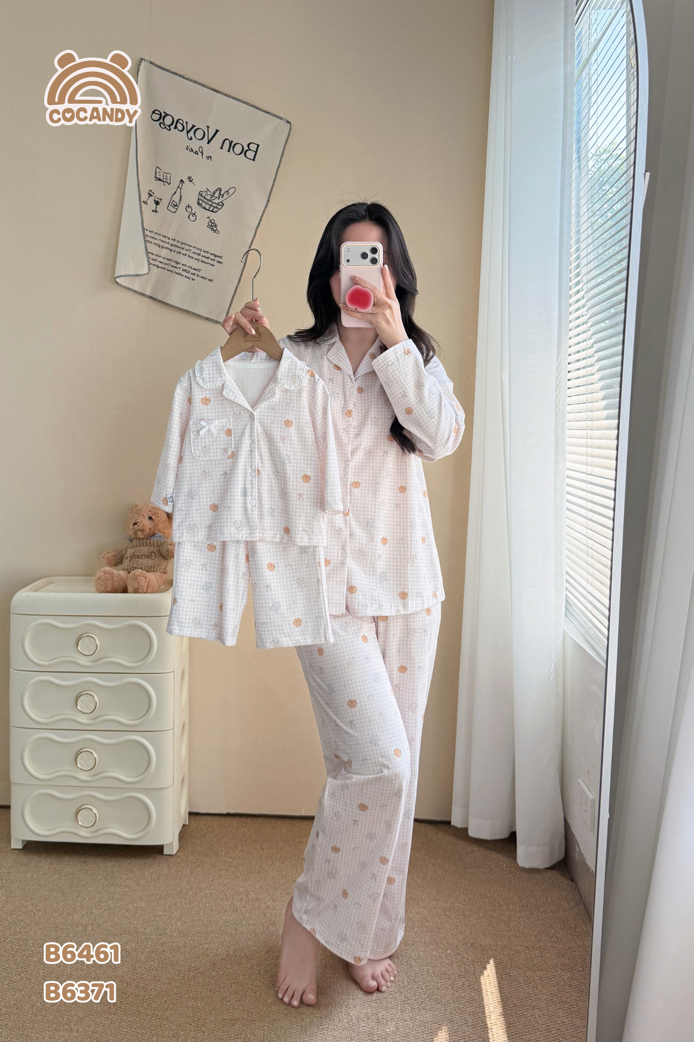 Bộ dài pijama HỒNG gấu nơ NỮ