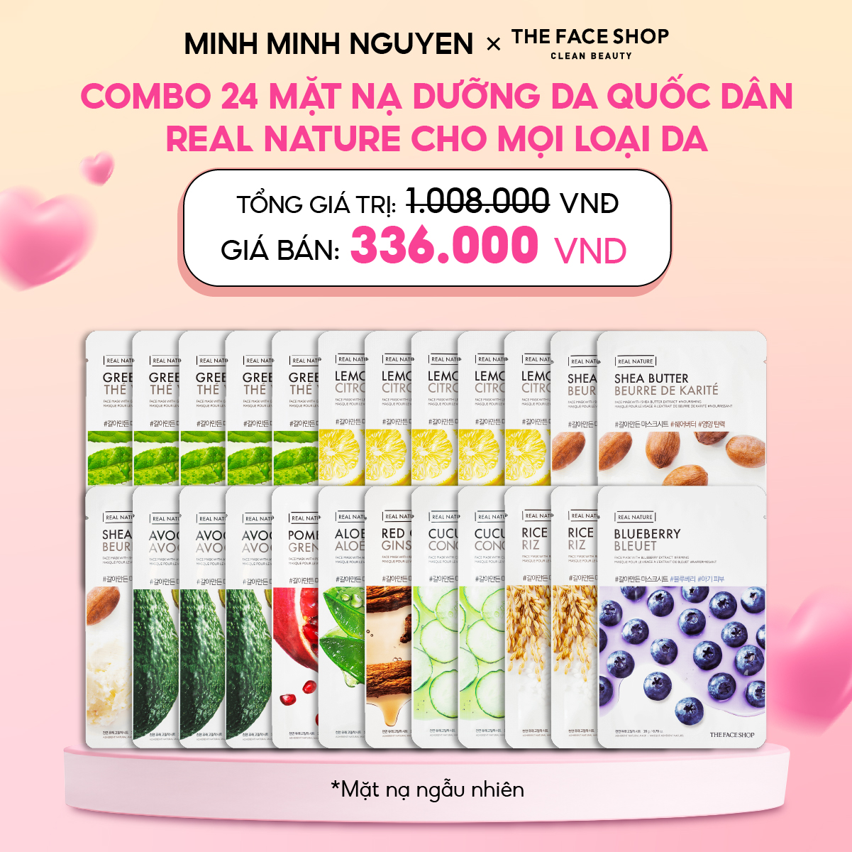 COMBO 24 MẶT NẠ DƯỠNG DA QUỐC DÂN REAL NATURE CHO MỌI LOẠI DA