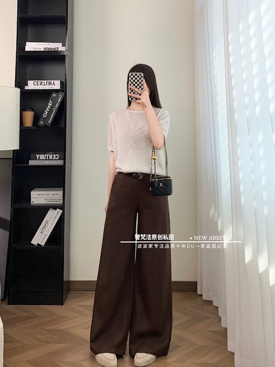 Lucas - Quần vải cài cúc ống suông dáng dài trần gân dọc ống + belt tết nâu_thumbnail_0