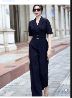 JUM SUÔNG CỔ VEST ĐAI KHOEN - XANH ĐEN