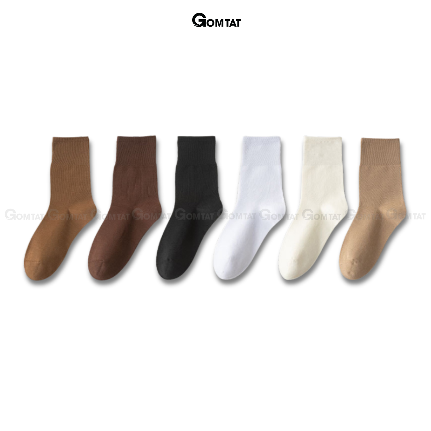 Combo 6 đôi tất nữ cổ trung GOMTAT dệt kim, vớ chân nữ trơn màu mềm mịn thoáng khí - OAS-1703-CB6_thumbnail_1