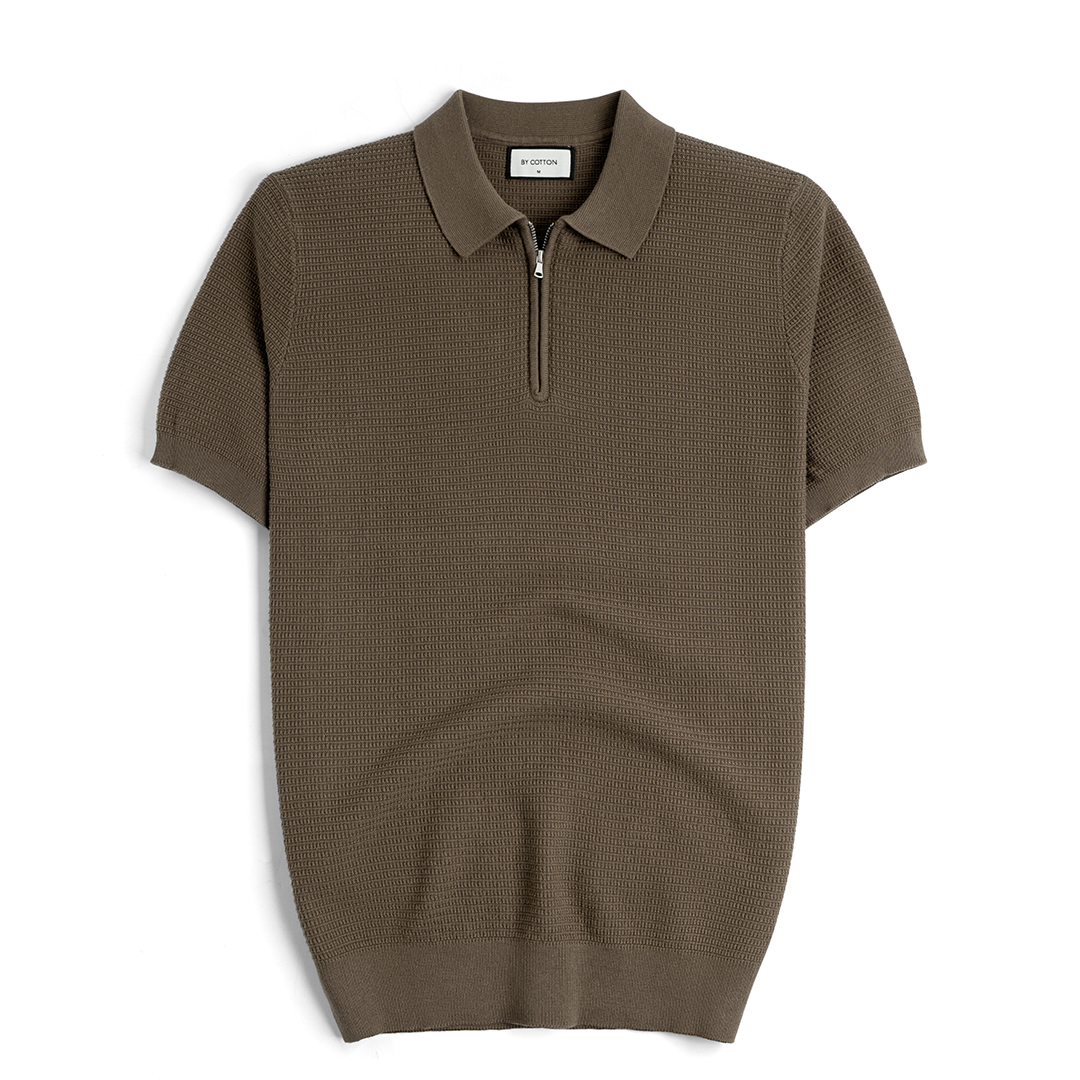 Áo Polo Dệt Kim Vân Chữ Nhật Nổi Có Khóa Zip