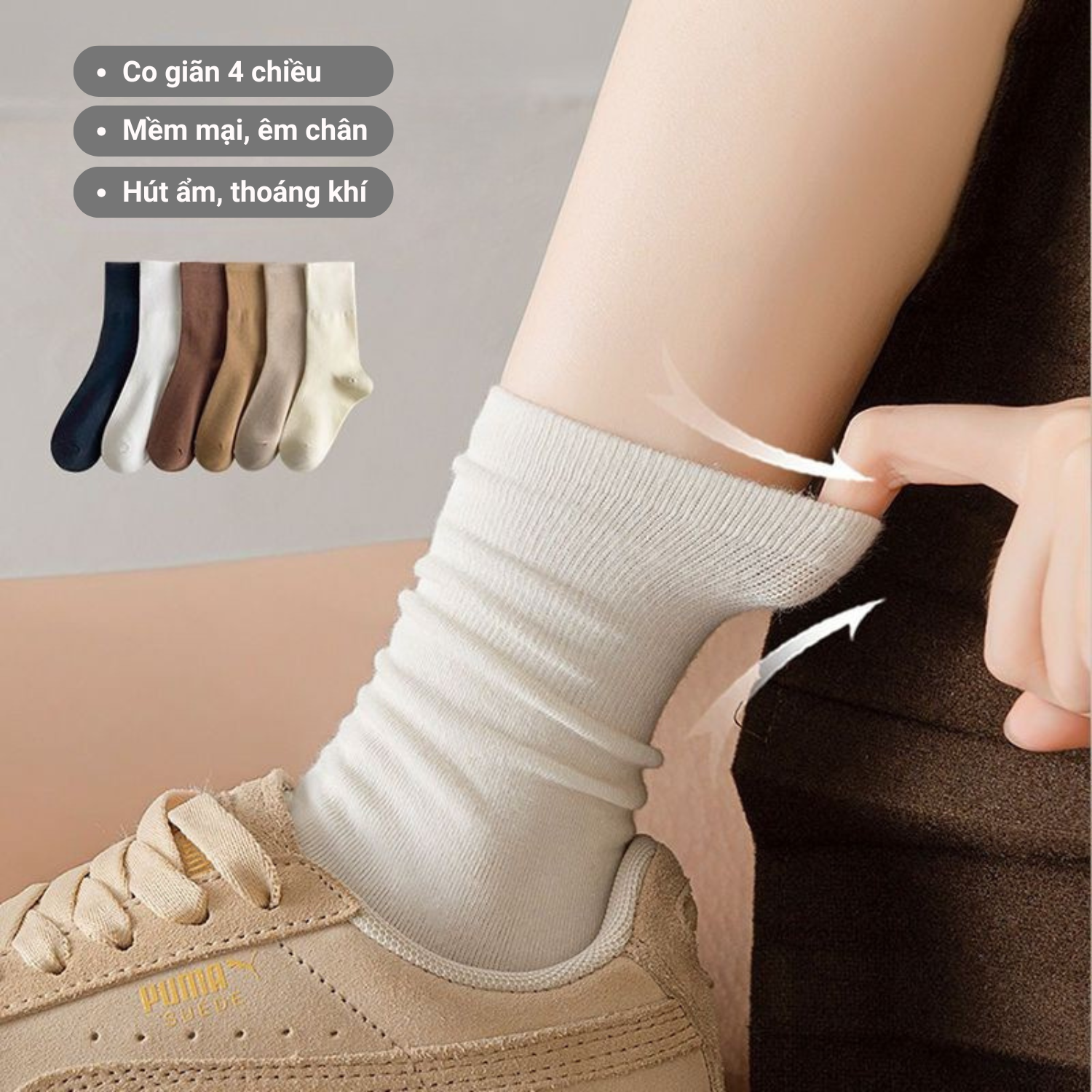 Combo 6 đôi tất nữ cổ trung GOMTAT dệt kim, vớ chân nữ trơn màu mềm mịn thoáng khí - OAS-1703-CB6_thumbnail_3
