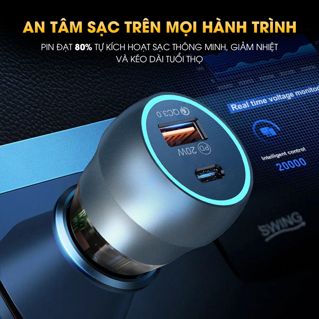 Tẩu Sạc Nhanh Ô Tô 2Kar 38W 2 Cổng USB & Type-C Chính Hãng_thumbnail_6