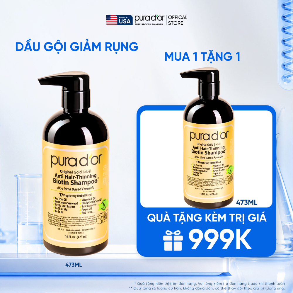 Dầu Gội Biotin Pura D'or Original Gold Label Chăm Sóc Da Đầu, Giảm Rụng Tóc, Hỗ Trợ Mọc Tóc 473ml