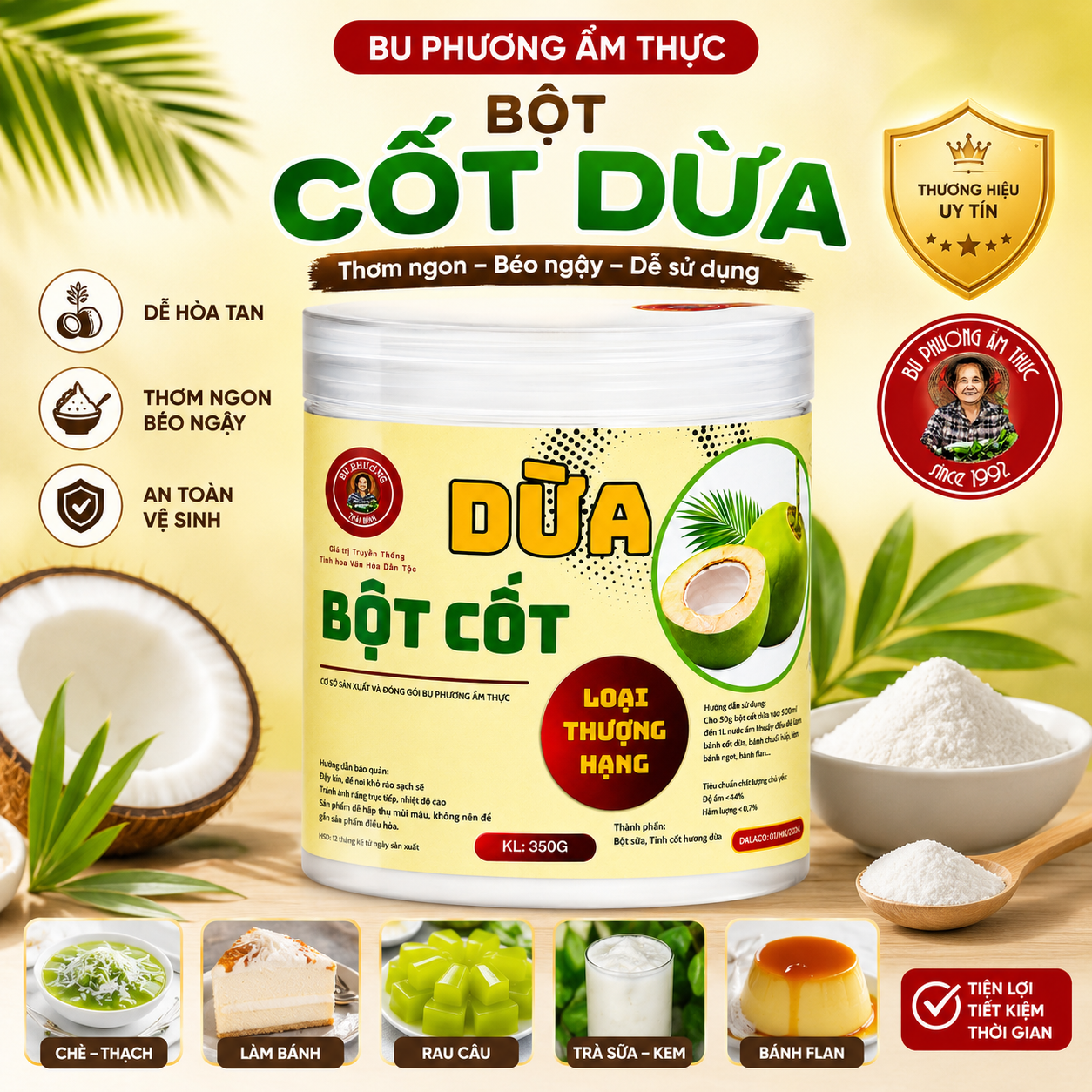 Bột Cốt Dừa Bu Phương 350G – Làm Bánh, Chè, Kem Thơm Béo - BP19