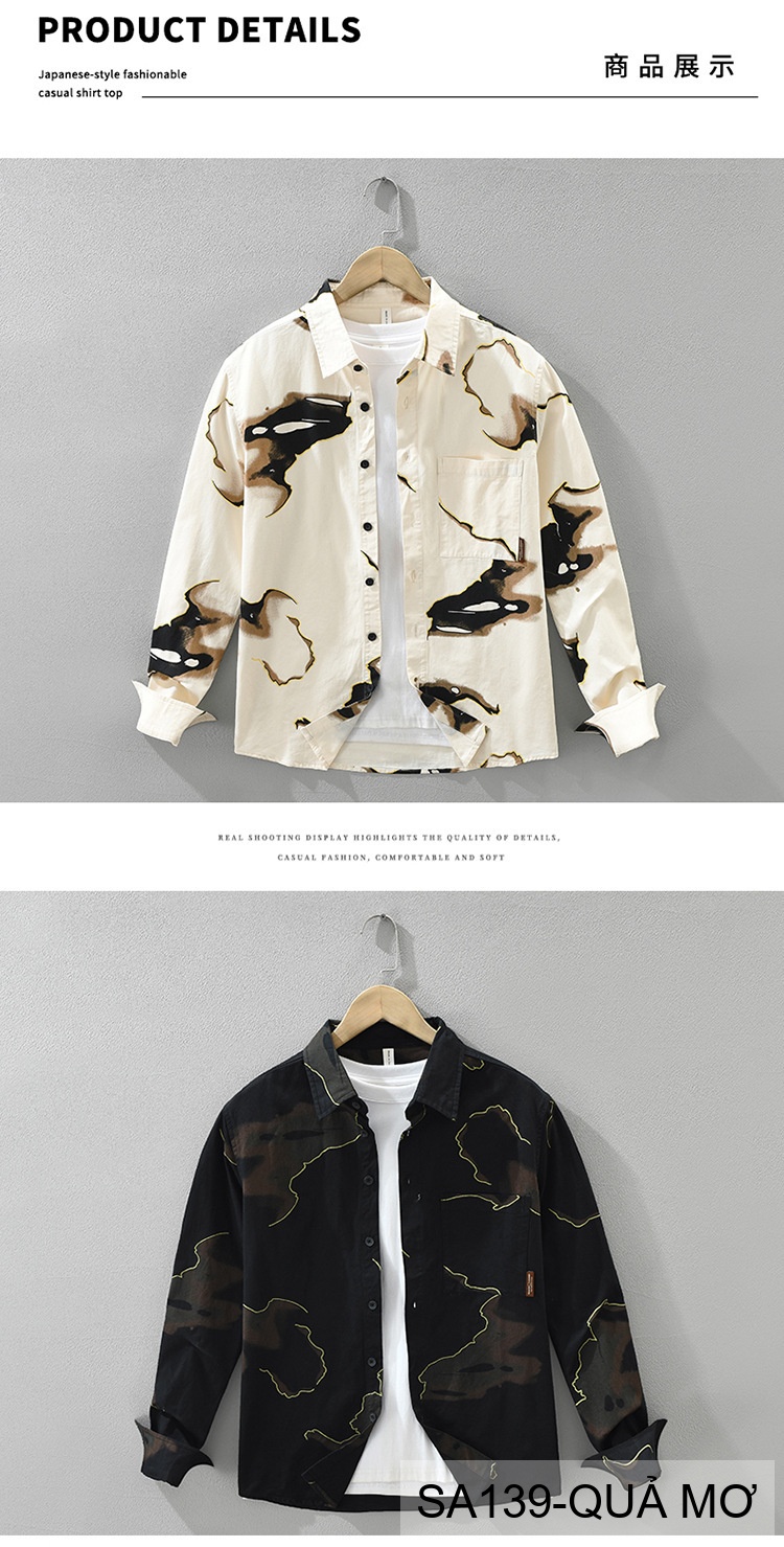 SA139 - Áo Sơ Mi Nam Phong Cách Nhật Bản In Họa Tiết Nghệ Thuật, Chất Cotton 100%, Dáng Regular Fit_thumbnail_4
