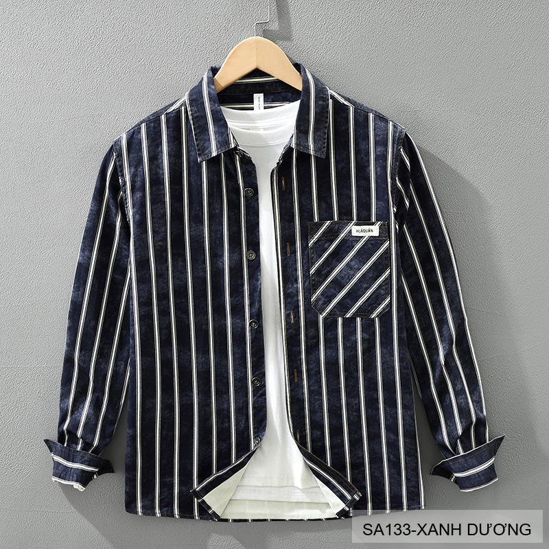 SA133 - Áo sơ mi nam dài tay kẻ sọc retro Nhật Bản chất cotton mềm mại, form rộng thời trang
