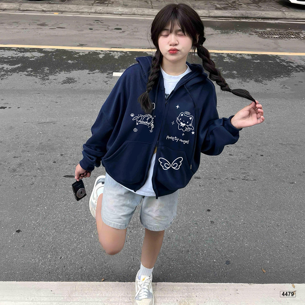 Áo hoodie zip Miucho form rộng basic nỉ 2 da 4479_thumbnail_4