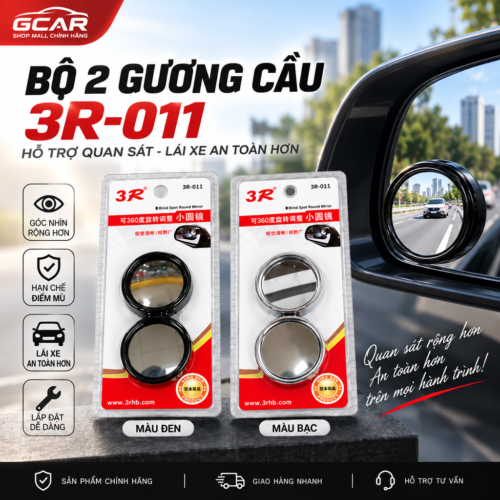 Bộ 2 Gương Cầu Lồi Gắn Gương Ô Tô 3R-011 Chính Hãng_thumbnail_3