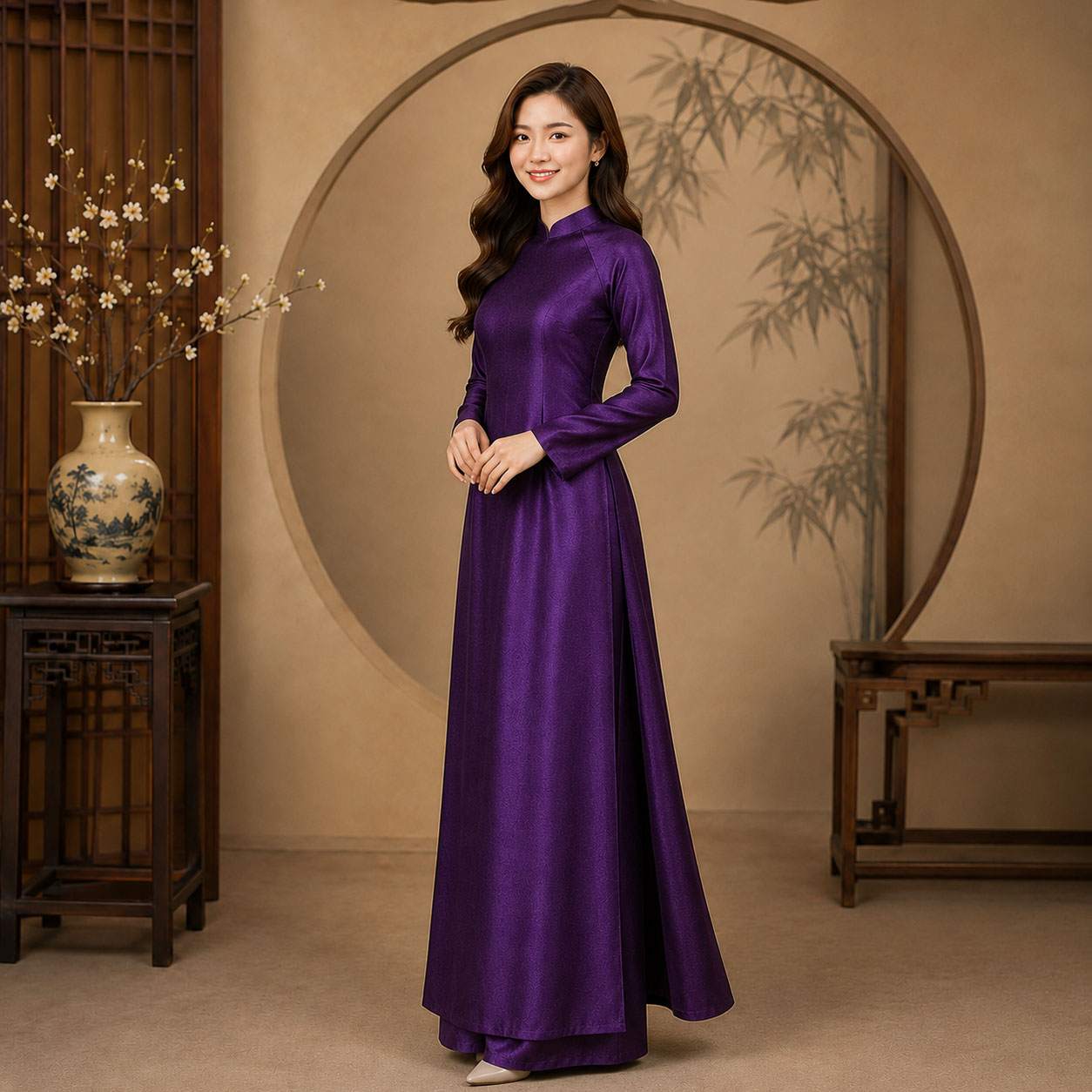 Áo Dài Truyền Thống Nữ Tằm Ánh Cao Cấp Nhiều Màu  TT26-01_thumbnail_11