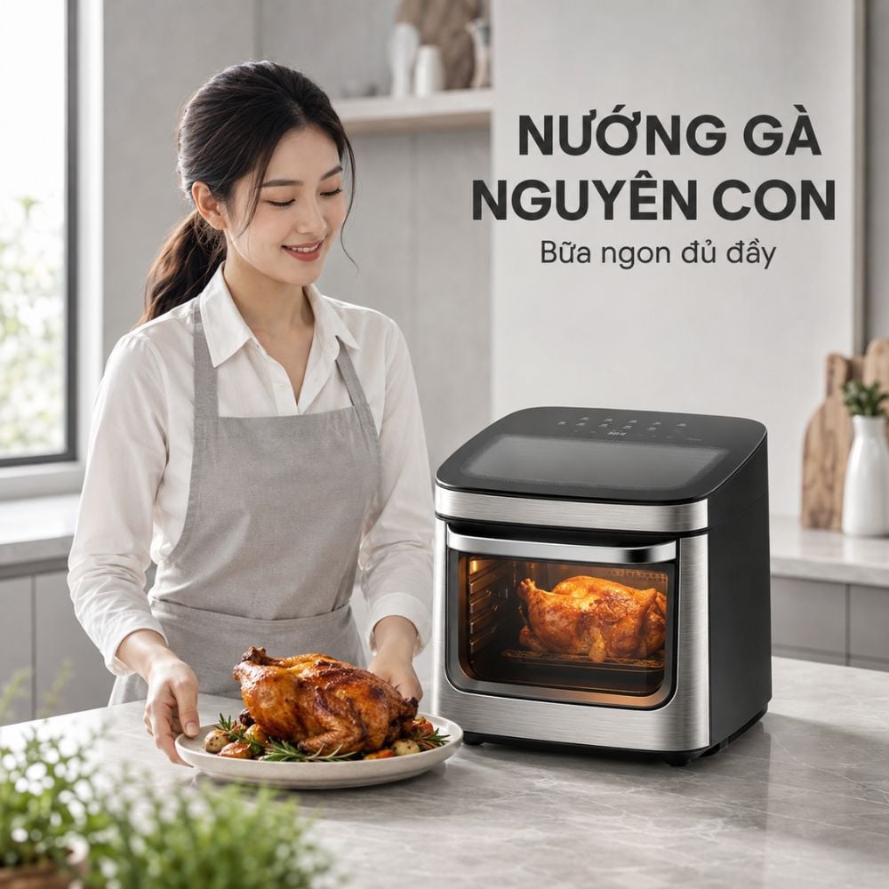 Nồi chiên không dầu Mishio MK474 12L - Cảm ứng, cửa kính quan sát