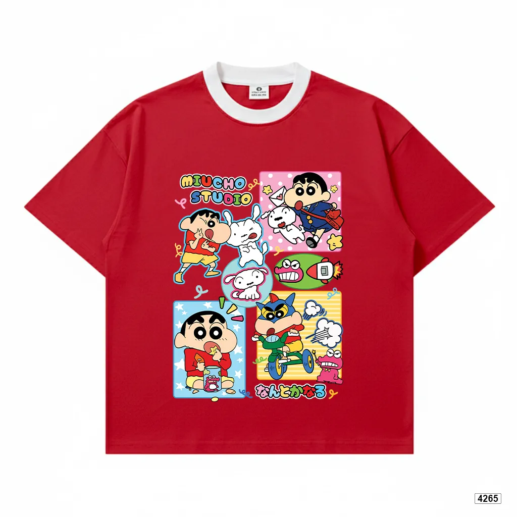 Áo thun unisex form boxy phối cổ mix màu hoạt hình Miucho 4265_thumbnail_0