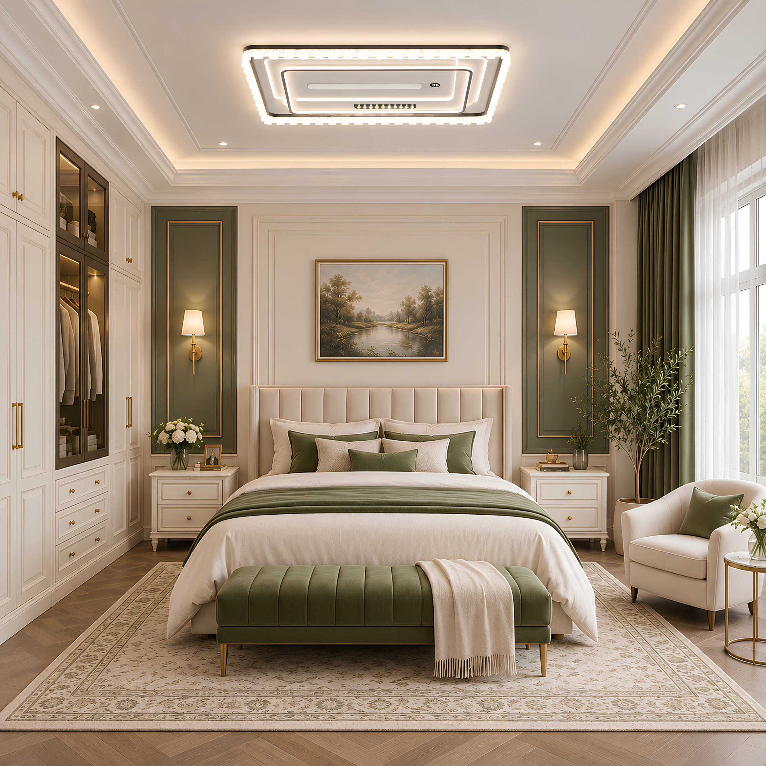 Phong cách Tân cổ điển kết hợp đèn quạt trần không cánh