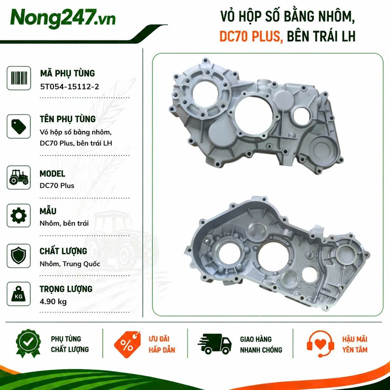 Vỏ hộp số bằng nhôm, DC70 Plus, bên trái LH