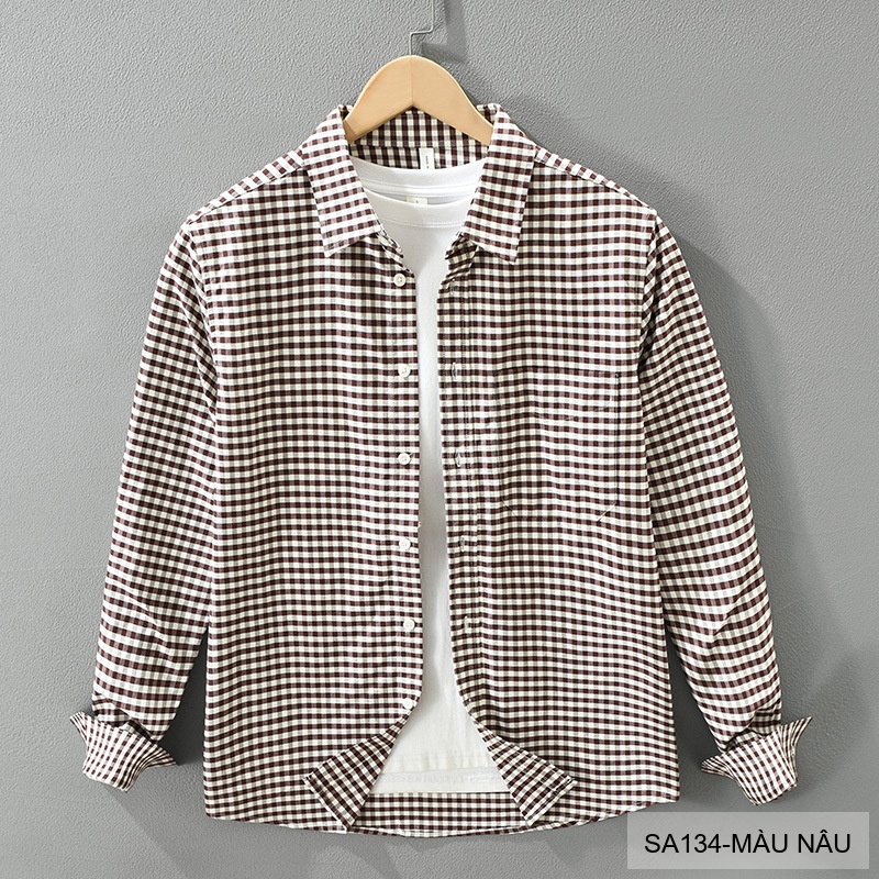 SA134 - Áo Sơ Mi Nam Tay Dài Họa Tiết Caro Phong Cách Retro Chất Cotton 100%_thumbnail_11