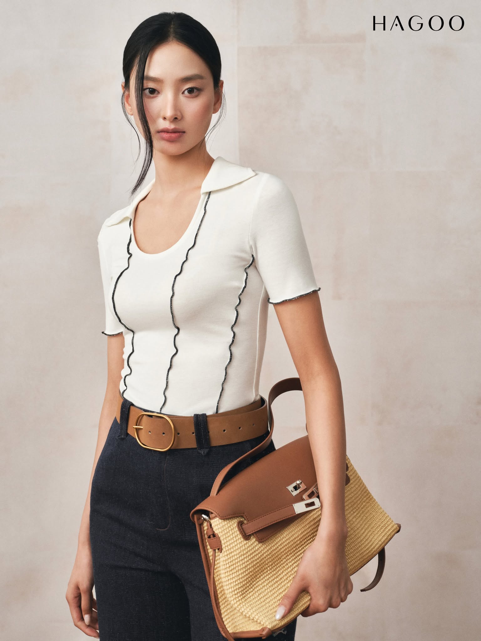 HAGOO T-shirt with diagonal ruffle detail