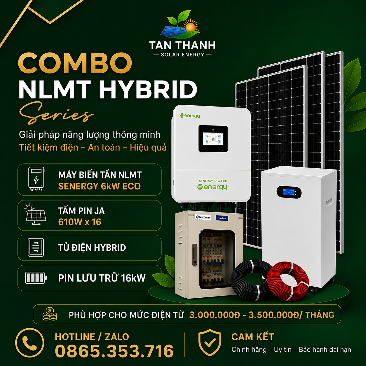 COMBO SENERGY 6kW ECO PHÙ HỢP CHO TIỀN ĐIỆN TỪ 3.000.000Đ - 3.500.000Đ/THÁNG
