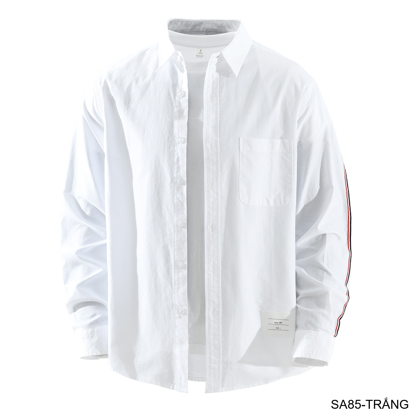 SA85 - Áo sơ mi nam dài tay phong cách Nhật Bản, dáng rộng thoải mái, chất cotton mềm mại, có túi ngực và chi tiết sọc tay_thumbnail_2