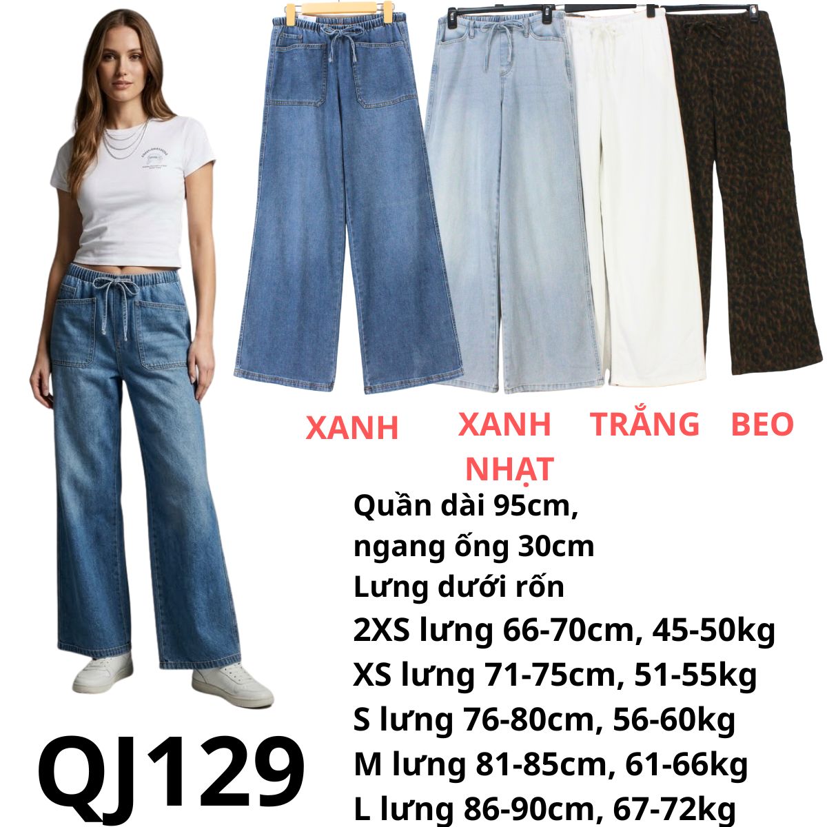QJ129 - Quần Jeans lưng thun