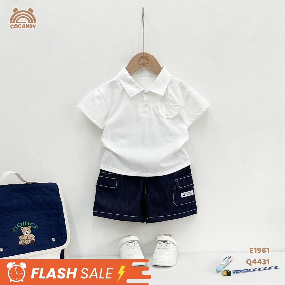 Áo cộc polo cotton TRẮNG đáp nắp ngực_thumbnail_0