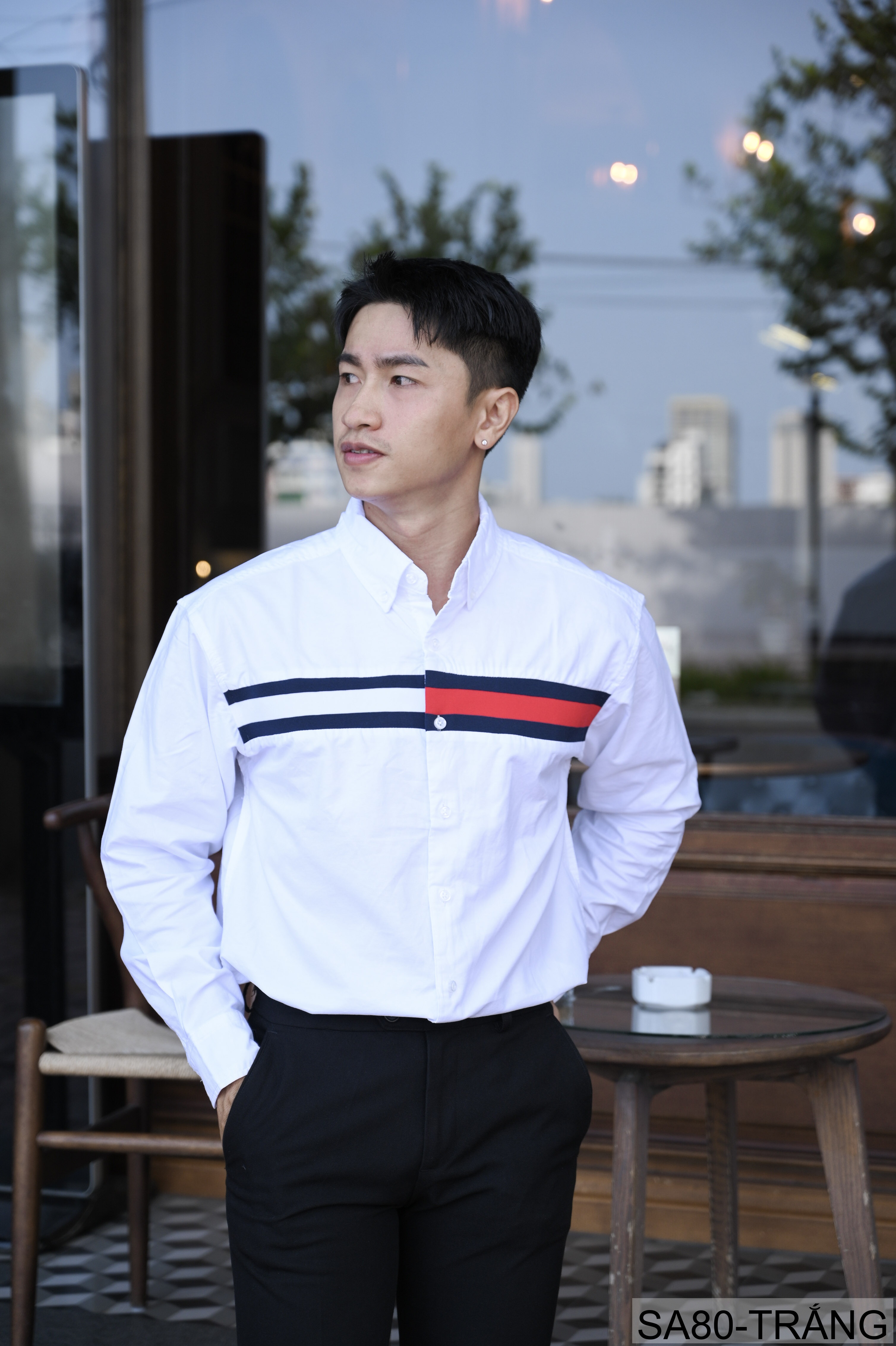 SA80 - Áo sơ mi nam tay dài phong cách Nhật Bản, chất cotton mềm mại, cổ bẻ, thiết kế sọc ngang thời trang