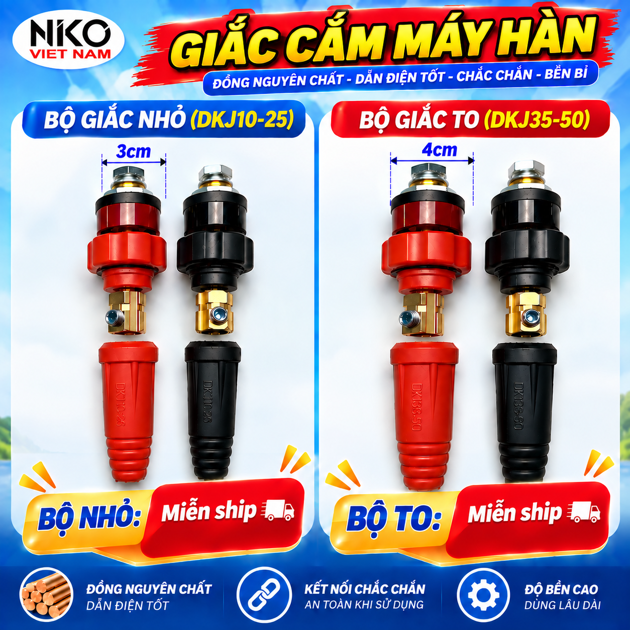 Bộ Giắc Máy Hàn Ren Xoáy 10-25 / 35-50 Đực Cái_thumbnail_0