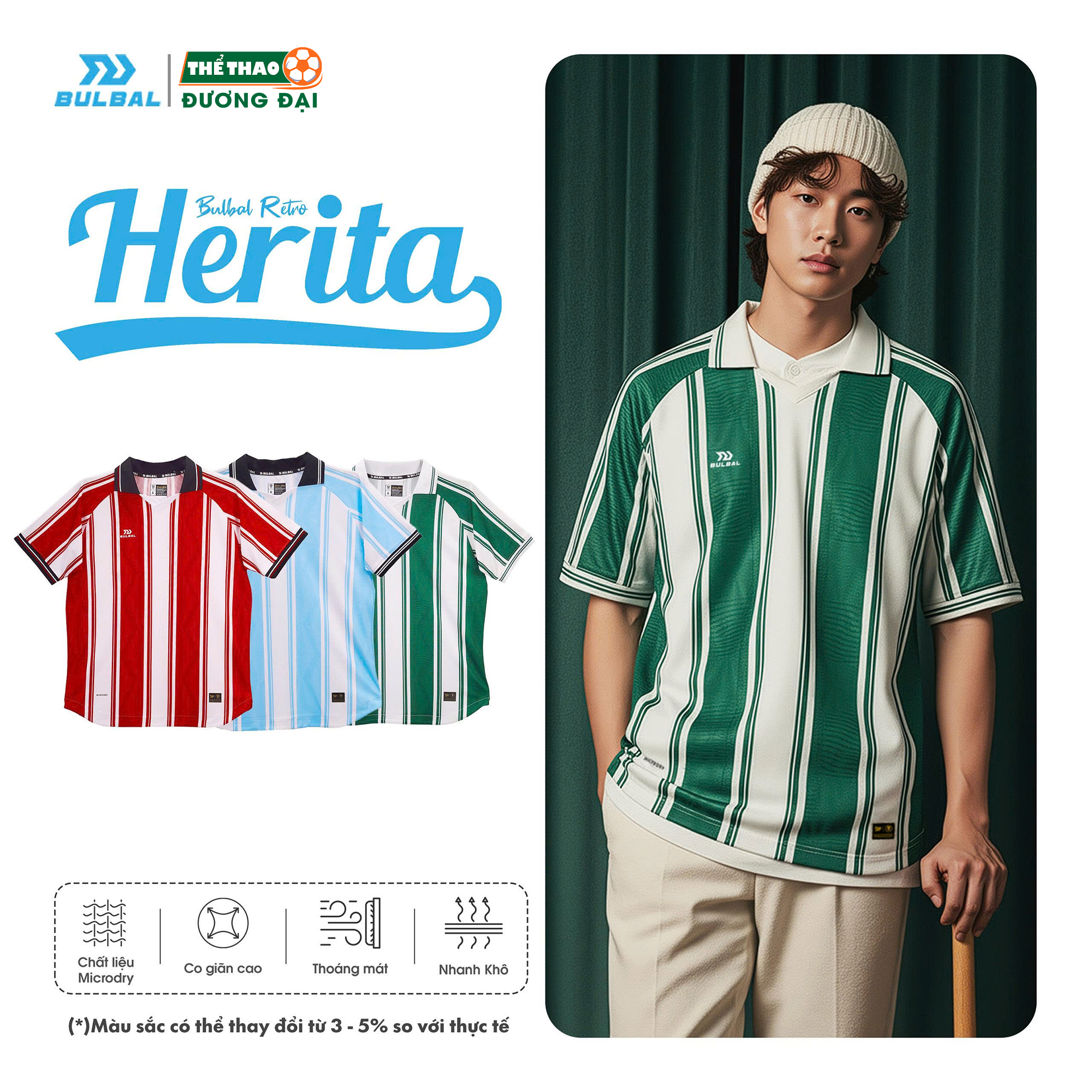 Áo Bóng Đá Retro Bulbal Herita Kẻ Sọc Vải Microdry Đứng Form Thoáng Mát Thể Thao Đương Đại