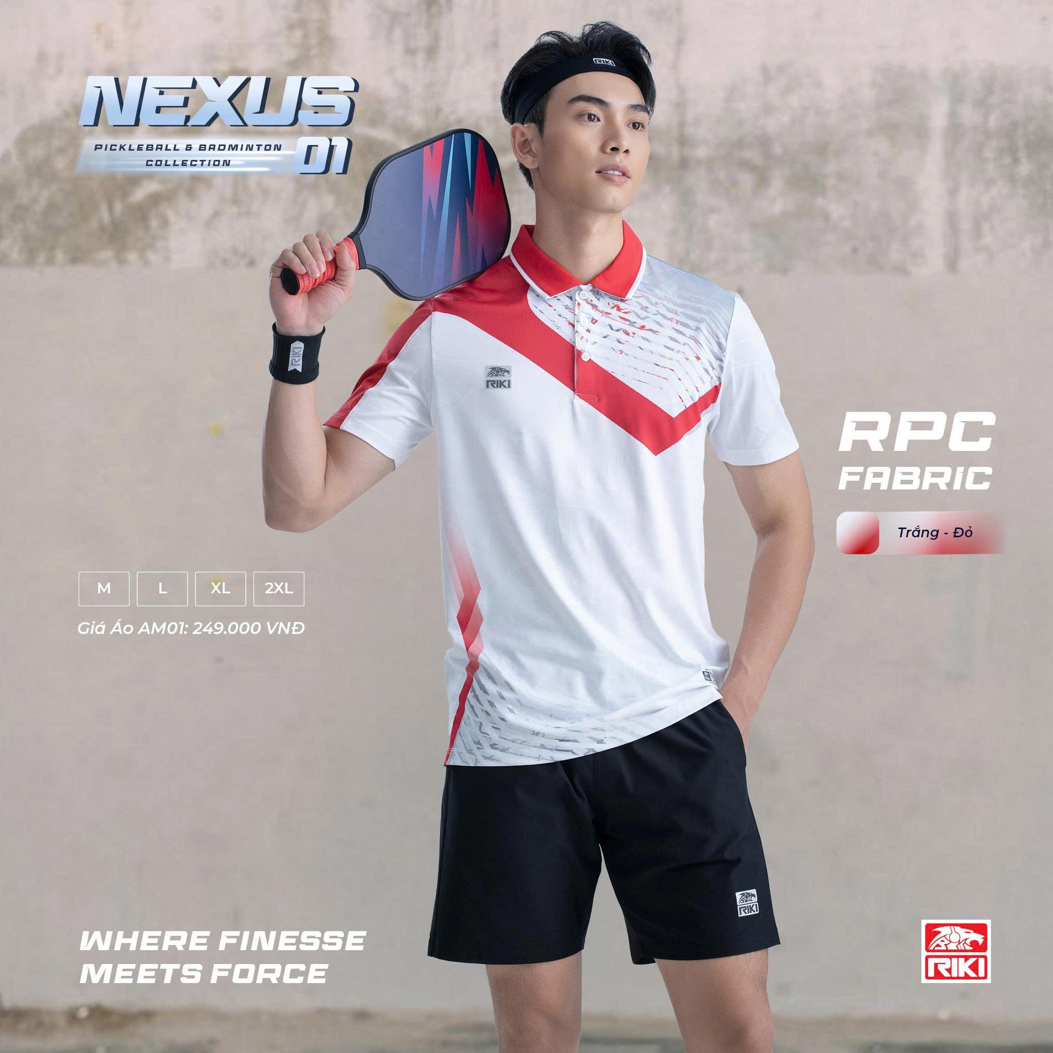 Áo Cầu Lông Pickleball Riki Nexus 01 Trắng Đỏ Thun Mè RPC Thoáng Khí Thể Thao Đương Đại