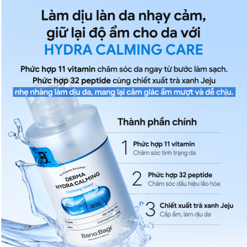 [BANOBAGI] Nước tẩy trang Bano:Bagi Derma Cleansing Water nắp nhấn 500ml