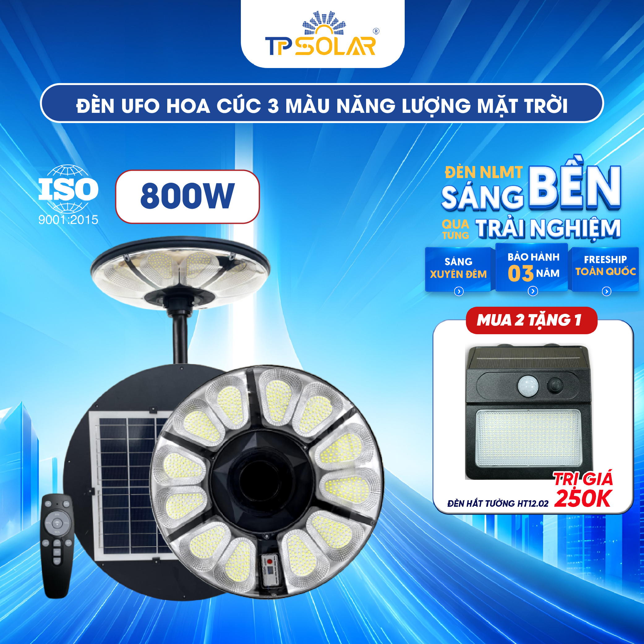 Đèn UFO hoa cúc 3 màu ánh sáng năng lượng mặt trời TP SOLAR UF11
