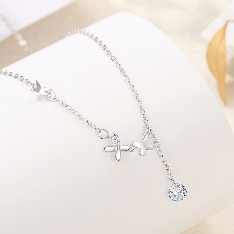 Dây Chuyền Bạc S925 Đính Đá Zircon Thiết Kế Đàn Bướm Dáng Thả Xinh Xắn HTT039_thumbnail_3