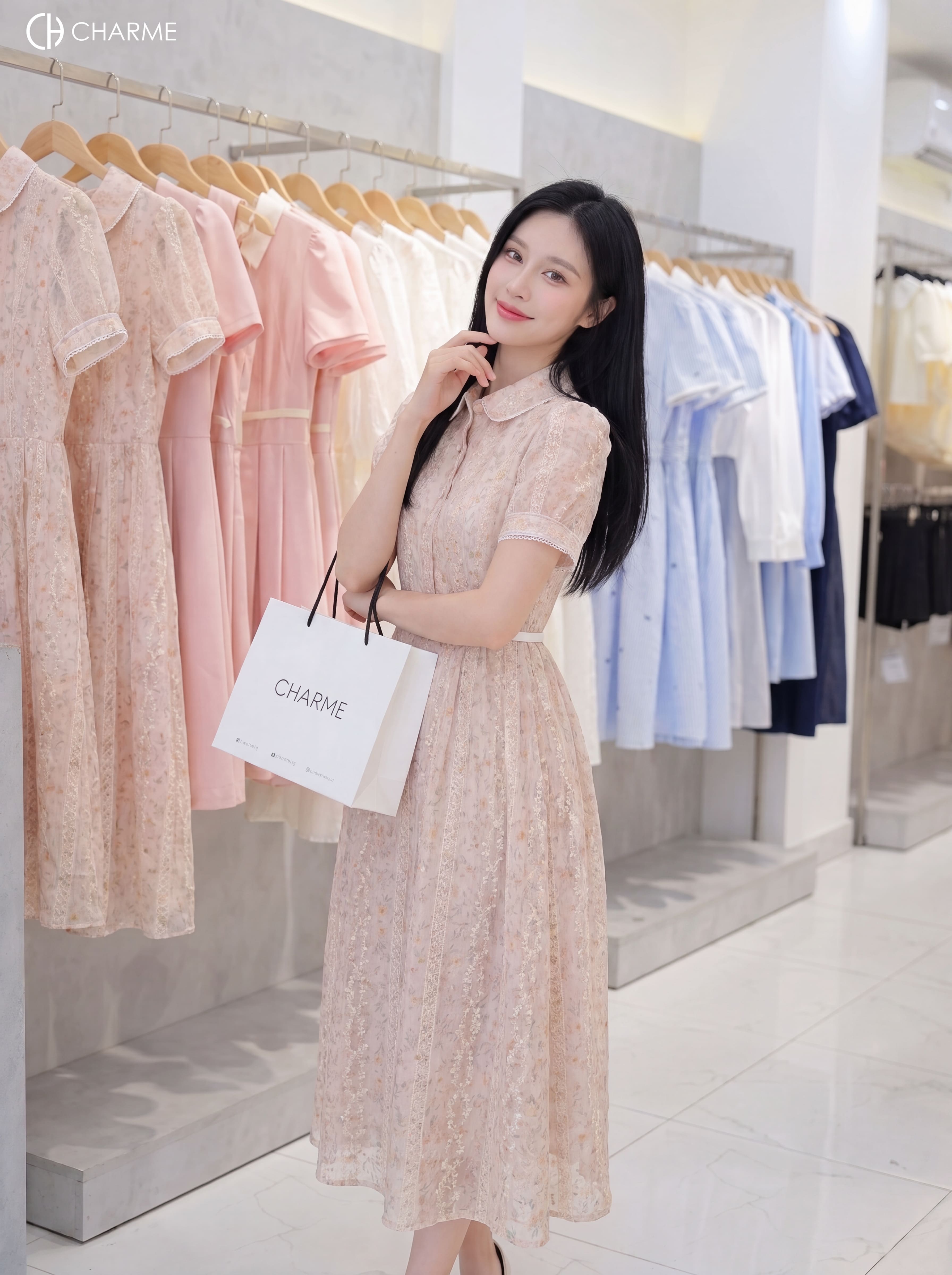 Váy phối tay nơ eo 607013