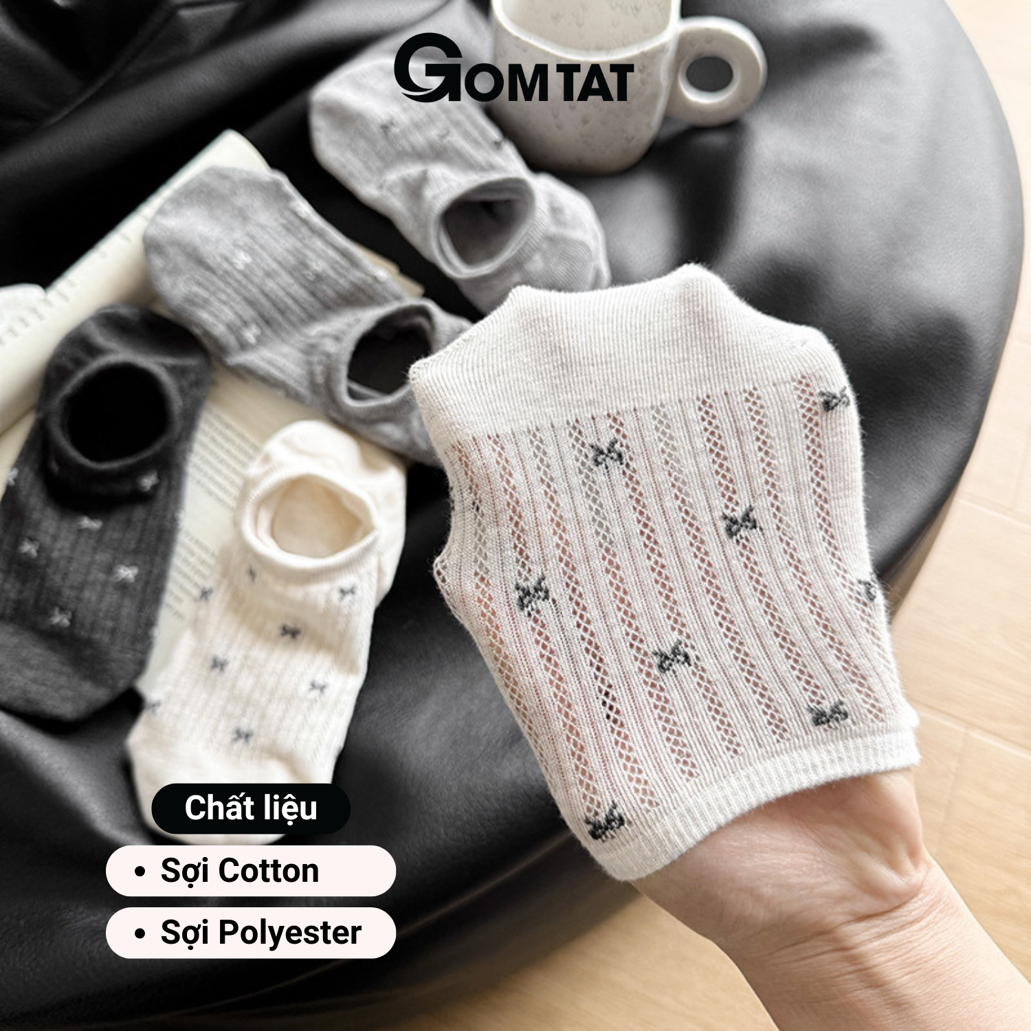 Set 5 đôi tất nữ cổ thấp họa tiết nơ GOMTAT, vớ nữ nơ cute phối lưới thoáng khí, thấm hút mồ hôi - ZFK-A004-CB5_thumbnail_2