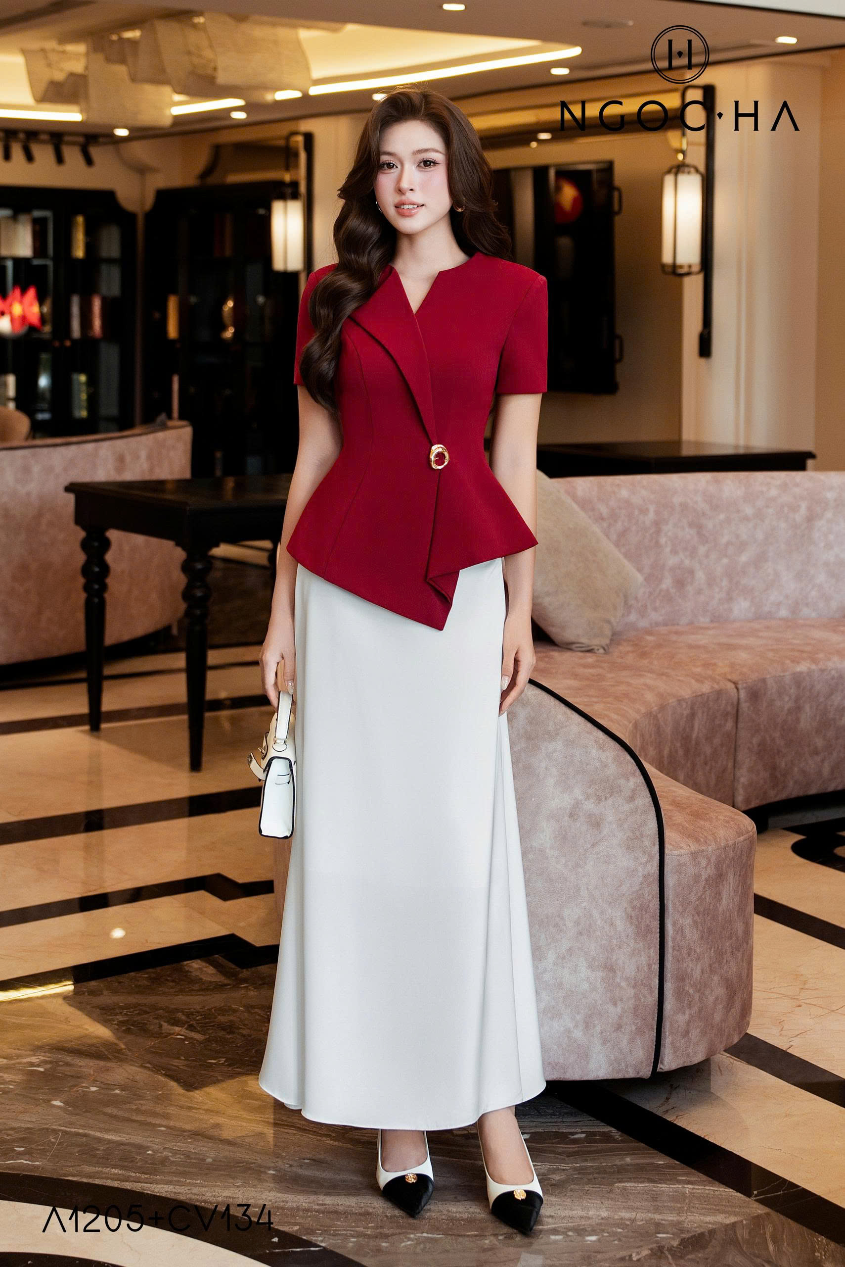 Lily Top_ Áo Xếp Nếp Đổ Vạt Màu Đỏ A1205_thumbnail_2
